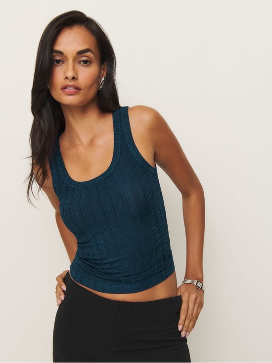 Reformation Tops - Reformation Teal Ribbed Tank Top